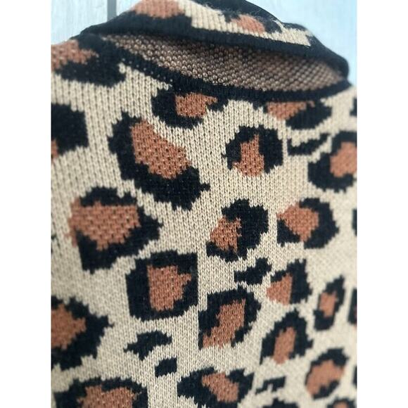 Talbots Open Front Cardigan Sweater Leopard Print Size Large Petite Wool Blend - Picture 7 of 8